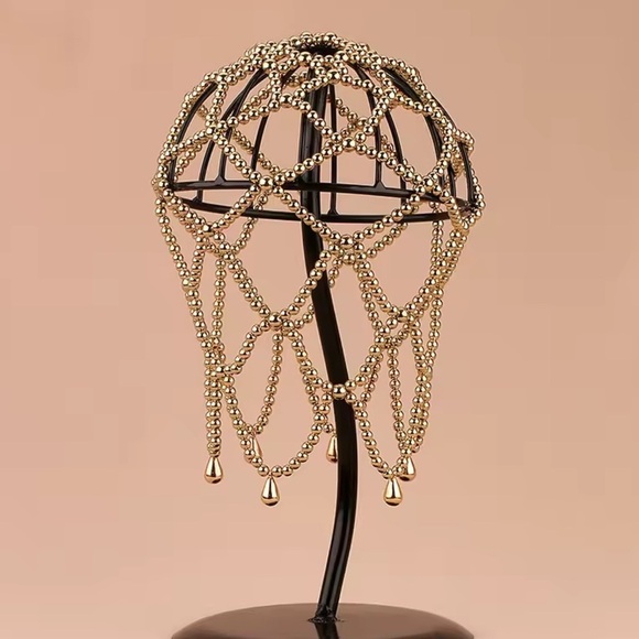 Vintage Gold Beaded Head Chain Crown – Boho Goddess Hair Jewelry